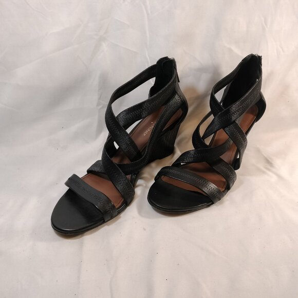 Donald J. Pilner Jemi Black Wedge Heel Criss Cross Sandals Pumps Heels sz 7.5M - Picture 2 of 8